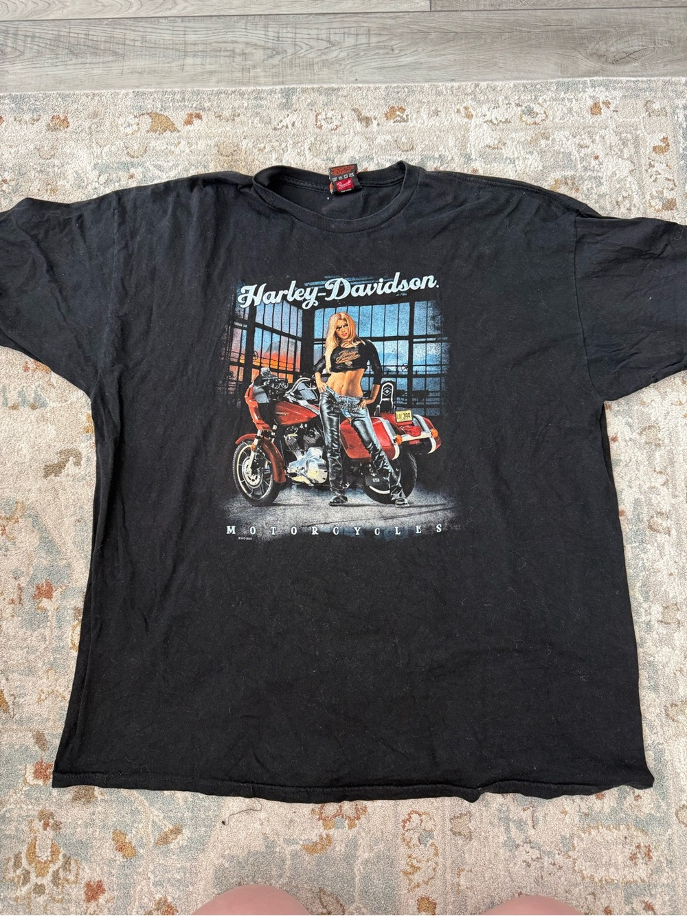 Harley-Davidson Black Graphic Tee with Red Motorcycle Artwork
